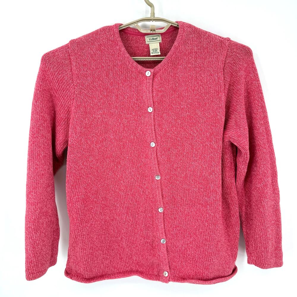 LL Bean Womens 100% Cotton Rag Cardigan Sweater Coral Pink Size XL